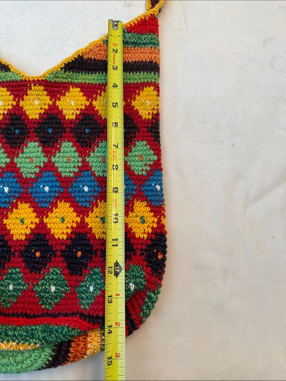 Large Handmade Multicolor Crochet Crossbody Bag - Picture 9 of 10